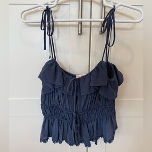 Ulla Johnson | Silk Blue Ruffled Camisole with Tie Front
